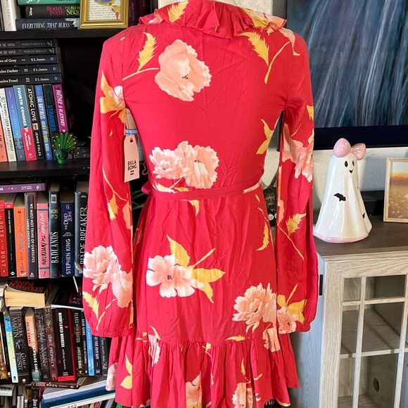 Billabong Size XS long sleeve Wrap dress Floral print pink / red NWT - Picture 8 of 8